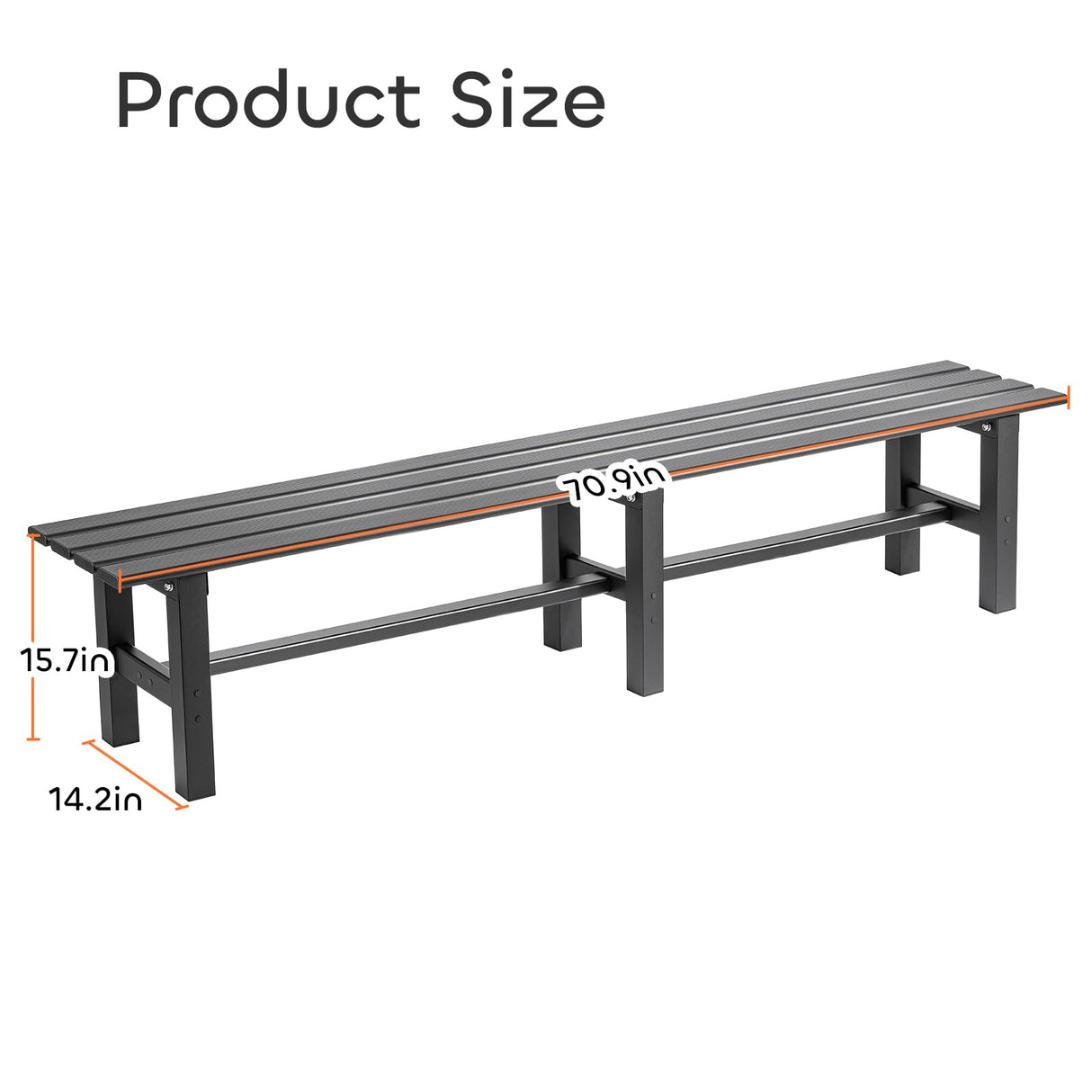 TECSPACE 71 Inches Aluminum Outdoor Weatherproof Bench Backless, 550 LBS Bearing Capacity Garden Porch Bench, Black TECSPACE