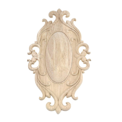 Antrader 1-Pack Wood Carved Onlays Appliques,Oval Shaped Unpainted Solid Wood Carving Decal for Door Cabinet Cupboard Wall Ceiling,26×15cm
