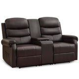URRED Loveseat Recliner Sofa for Living Room, Oversized Manual Reclining Loveseat Sofa RV Couch with Console, Cup Holders, Lumbar Pillow, Hidden Storage, Faux Leather, Dark Brown URRED