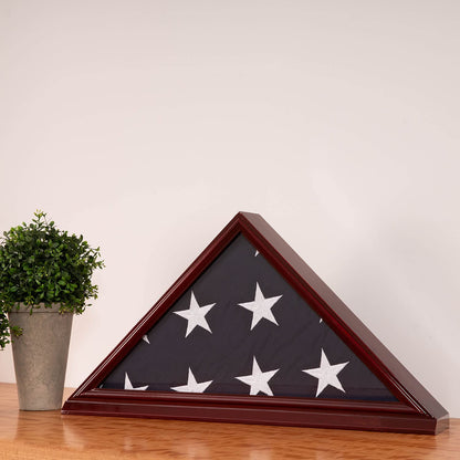 Custom Personalized Solid Wood Triangle Glass Front Flag Display case - WoodArtSupply