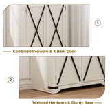 Farmhouse Bookshelves and Bookcases with Doors, Antique White Tall Bookshelf with Storage Cabinet, Kitchen Pantry Bathroom Organizer, 5-Tier Country Rustic Display Rack for Living Room, Home, Office FiveWillowise