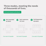 Extendable Dining Table (62.9" to 94.4") for 6 to 10 - Modern Rectangular Sintered Stone Table with High Hardness and Easy Maintenance - Stylish White NessCarsti