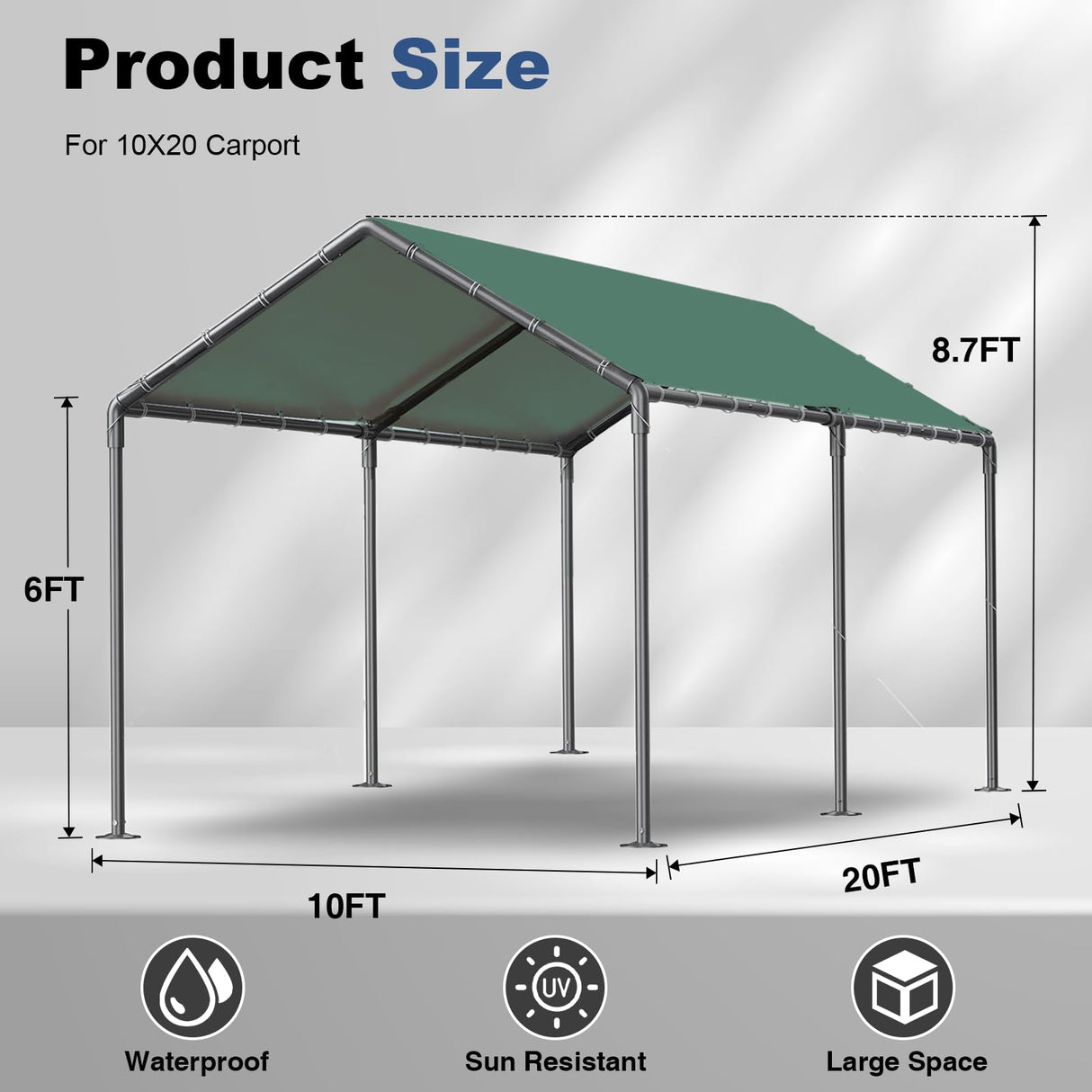 Carport 10x20ft Heavy Duty Car Tent, Portable Garage, Car Shelter, All-Season Tarp Tent for Car, Party，Green Grezone