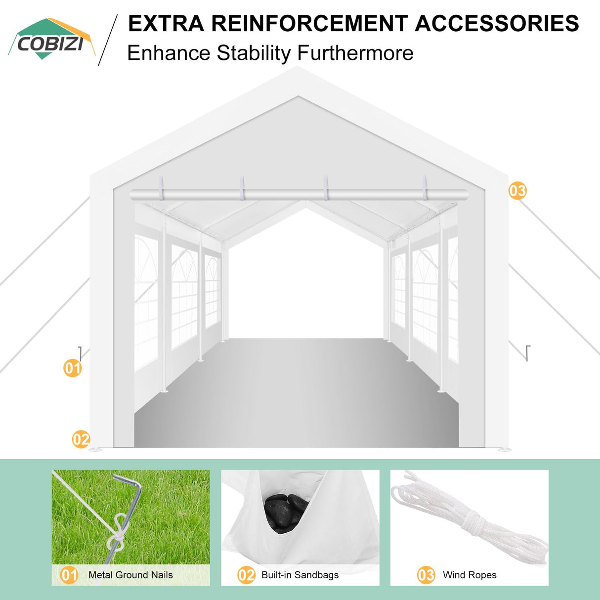 COBIZI 10x20ft Party Tent Heavy Duty, Wedding Tent, Event Tent for Parties, Carpas para Fiestas with 4 Removable Sidewalls, 10x20 Tent with Built-in Sandbag, UV50+, Waterproof, Carport, White COBIZI