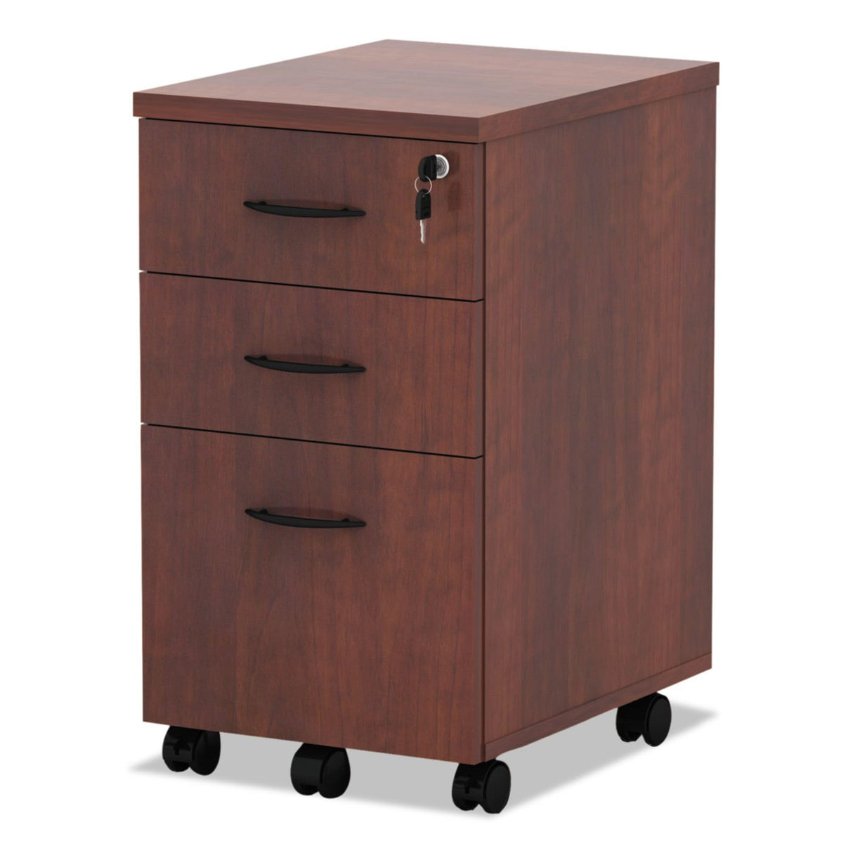 Alera ALEVA572816MC 15.88 in. x 20.5 in. x 28.38 in. Valencia Series 3-Drawer Mobile File Pedestal - Cherry Alera