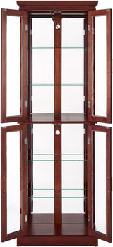 Curio Cabinet with Adjustable Shelves, Mirrored Back, Tempered Glass Doors, 6 Tier, Cherry WoodArtSupply