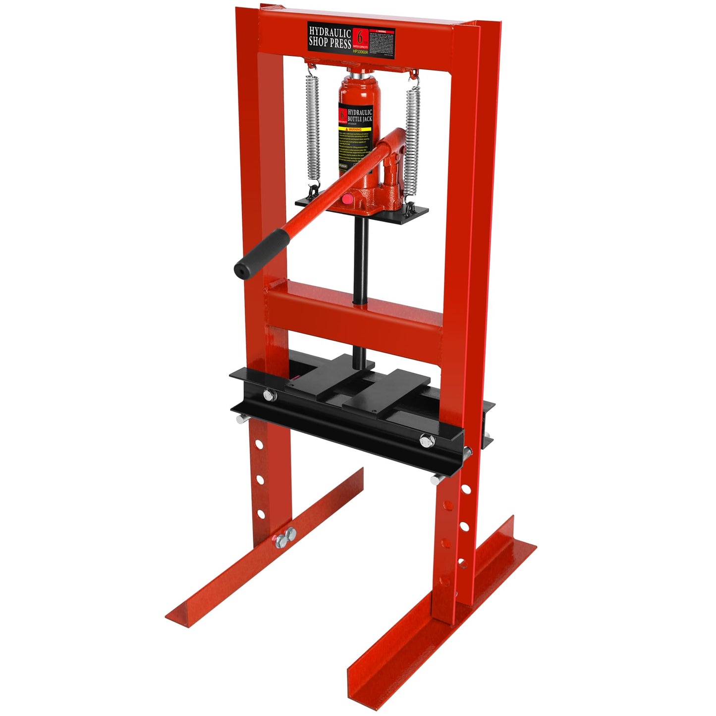 BouPower Hydraulic Shop Floor Press, Adjustable Working Table 12 Ton Steel H-Frame Shop Press with Press Plates Floor Stand Jack for Gears and Bearings (6T Red Press with Press Plates) - WoodArtSupply