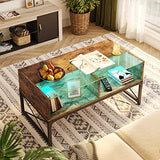 Bestier LED Coffee Tables for Living Room, 42 Inch Wood Center Table with Glass Top for Game Night. Rustic Brown Bestier