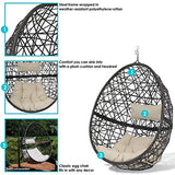 Sunnydaze Caroline Hanging Resin Wicker Egg Chair - 265-Pound Weight Capacity - Removable Beige Polyester Cushions
