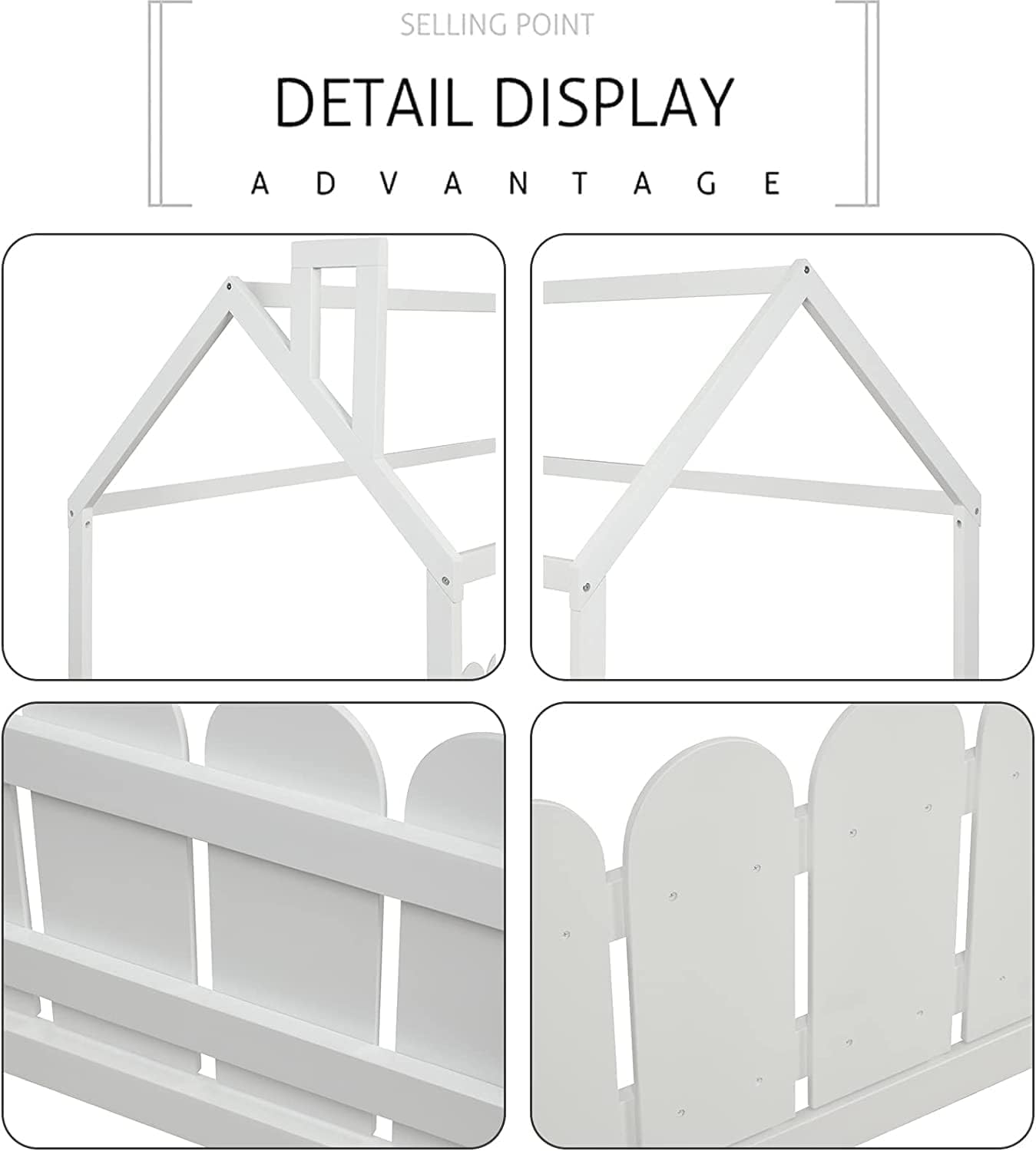 Twin Floor Bed with Fence Rails by Harper & Bright Designs - White Montessori House Bed for Kids - WoodArtSupply