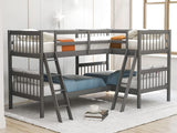 TRIPLE TREE L-Shaped Bunk Bed Twin Over Twin, Quad Bunk Bed with Guardrail and Angle Ladder, Wood Twin Bunk Beds for 4, Corner Bunk Beds for Childrens, Teens, Adults, No Box Spring Needed, Grey TRIPLE TREE