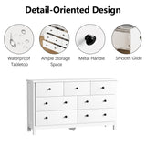 HOUROM White Dresser for Bedroom, 7 Drawer Chest of Drawer with Metal Handle and Wide Drawer, Modern Wood Double Storage Organizer Dresser for Living Room, Hallway, Entryway HOUROM