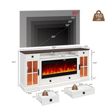 YUMPIE Farmhouse Fireplace TV Stand for TVs up to 80", 70 Inch Large TV Stand with Lighting Glass Door Cabinets/Drawers/Adjustable Shelves, Entertainment Center with 43" Electric Fireplace, White YUMPIE