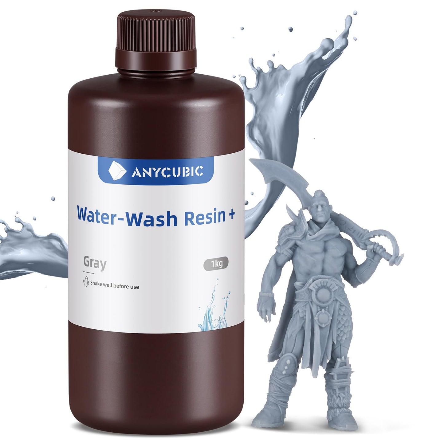 ANYCUBIC 3D Printer Resin, Water Washable Resin, No Need Extra Alcohol and Easy to Clean, Fast Curing, Low Odor, Wide Compatibility for All LCD Resin 3D Printers (Grey, 1kg)