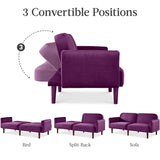 Best Choice Products 77" Mid Century Modern Velvet Loveseat Sofa, Couch, Convertible Sofa Sleeper Bed w/Real Wood, Removable Armrest - Plum Best Choice Products