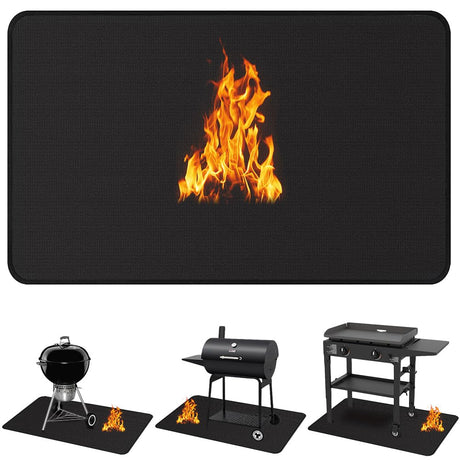 Dewfoam 63 x 36 Inch Under Grill Mats for Outdoor Grill, Fireproof Deck and Patio Protector Mat, Double-Sided Waterproof Oil-Proof Fire Blanket BBQ Mat, Grill Floor Pads Fire Pit Mat Fireplace Mat Dewfoam