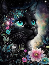CSZPPQAF 5D Diamond Art Kits for Adults, Black Cat Flower Diamond Painting Kits for Adults Beginner, 5D DIY Full Drill Diamond Dots Paint by Diamonds Gem Painting for Home Decor 12x16 Inch CSZPPQAF