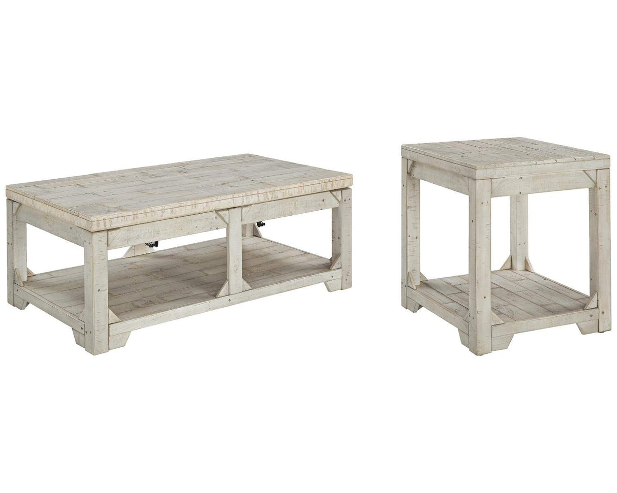 Signature Design by Ashley Fregine Farmhouse Rectangular Lift Top Coffee Table with Floor Shelf, Whitewash with Weathered Finish Signature Design by Ashley