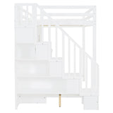 Merax Full Over Full Farmhouse Loft Bed with Murphy Cabinet Bed w/Hydraulic Lift, Solid Wood Wall Bunk Bed with Storage Staircase, Shleves & Desk/No Box Spring Needed/Easy Assemble/White Merax