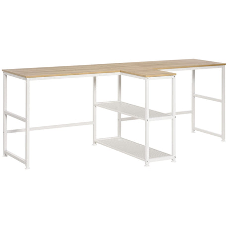 HOMCOM 83" Two Person Computer Desk with 2 Storage Shelves, Double Desk Workstation with Book Shelf, Long Desk Table for Home Office, Natural HOMCOM