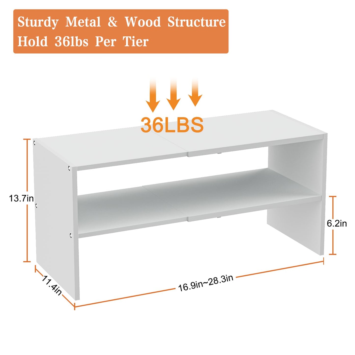 2 Pack White Shoe Rack for Closet, 2-Tier Expandable Small Shoe Shelf, Stackable Iron Wood Combination Shoe Organizer Racks Shelves for Closets, Entryway, Hallway, Garage, Holds 15-24 Pairs