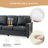 HULALA HOME Leather Sofa with Nailhead Trim & Wooden Legs, 77" Genuine Leather Classic 3-Seater Couch, Modern Upholstered Living Room Sofa for Bedroom Apartment, Black HULALA HOME
