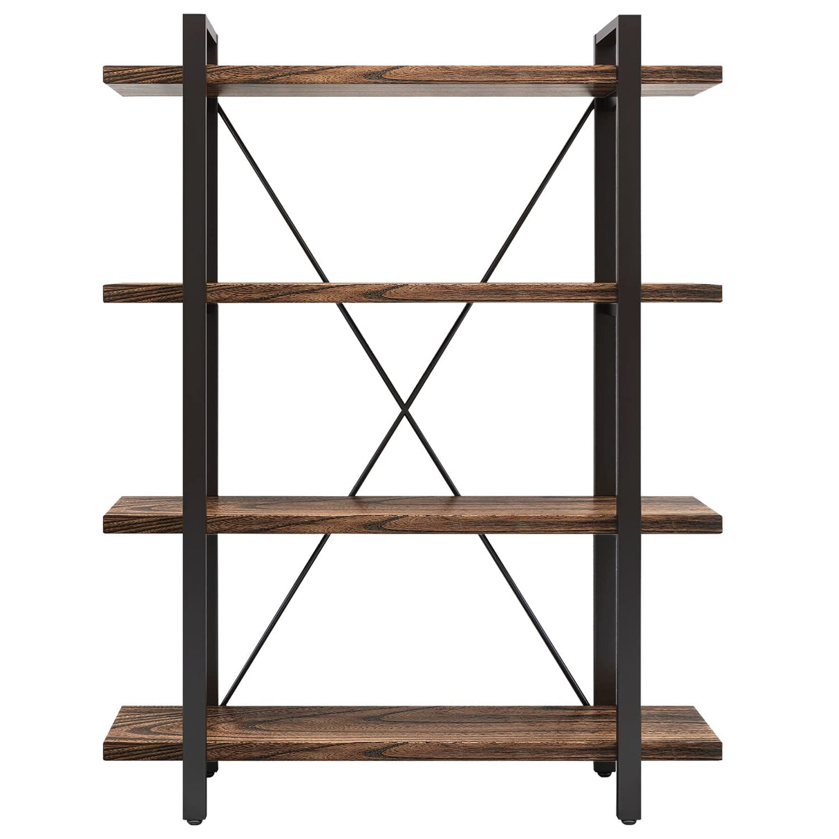 Rustic Solid Wood 4-Tier Bookshelf with Metal Frame – Distressed Brown Finish AY-AOYUAN