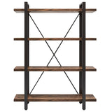 Rustic Solid Wood 4-Tier Bookshelf with Metal Frame – Distressed Brown Finish AY-AOYUAN