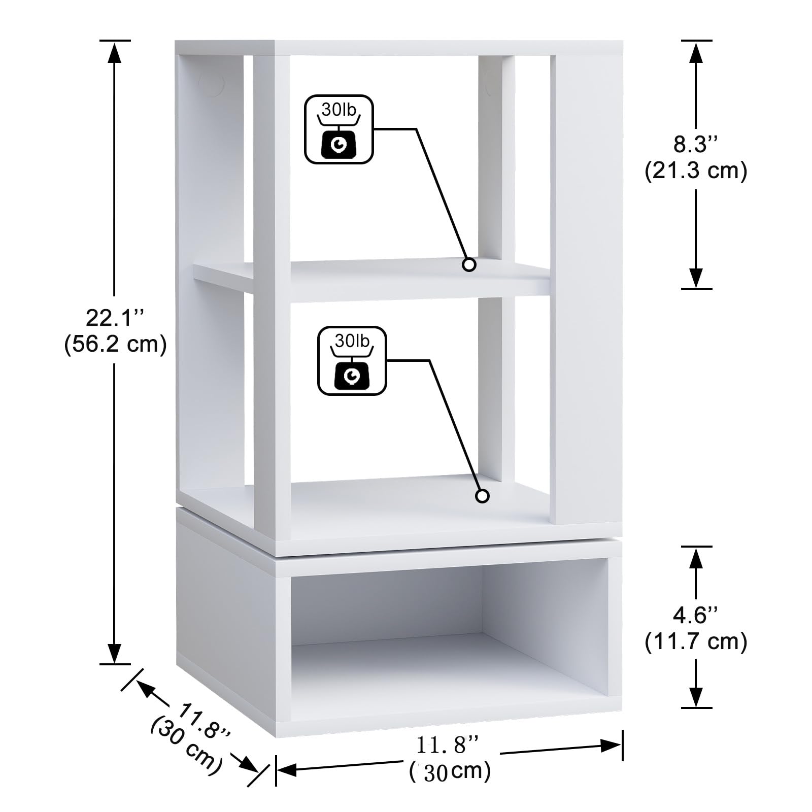 Azheruol 360° Rotating White End Table - 3 Tier Freestanding Display Shelf for Home and Office - WoodArtSupply