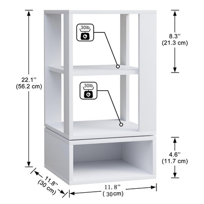 Azheruol 360° Rotating White End Table - 3 Tier Freestanding Display Shelf for Home and Office - WoodArtSupply