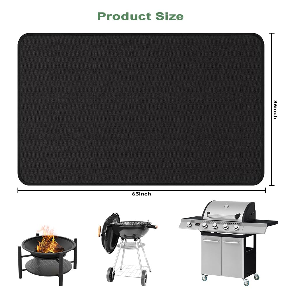 Dewfoam 63 x 36 Inch Under Grill Mats for Outdoor Grill, Fireproof Deck and Patio Protector Mat, Double-Sided Waterproof Oil-Proof Fire Blanket BBQ Mat, Grill Floor Pads Fire Pit Mat Fireplace Mat Dewfoam