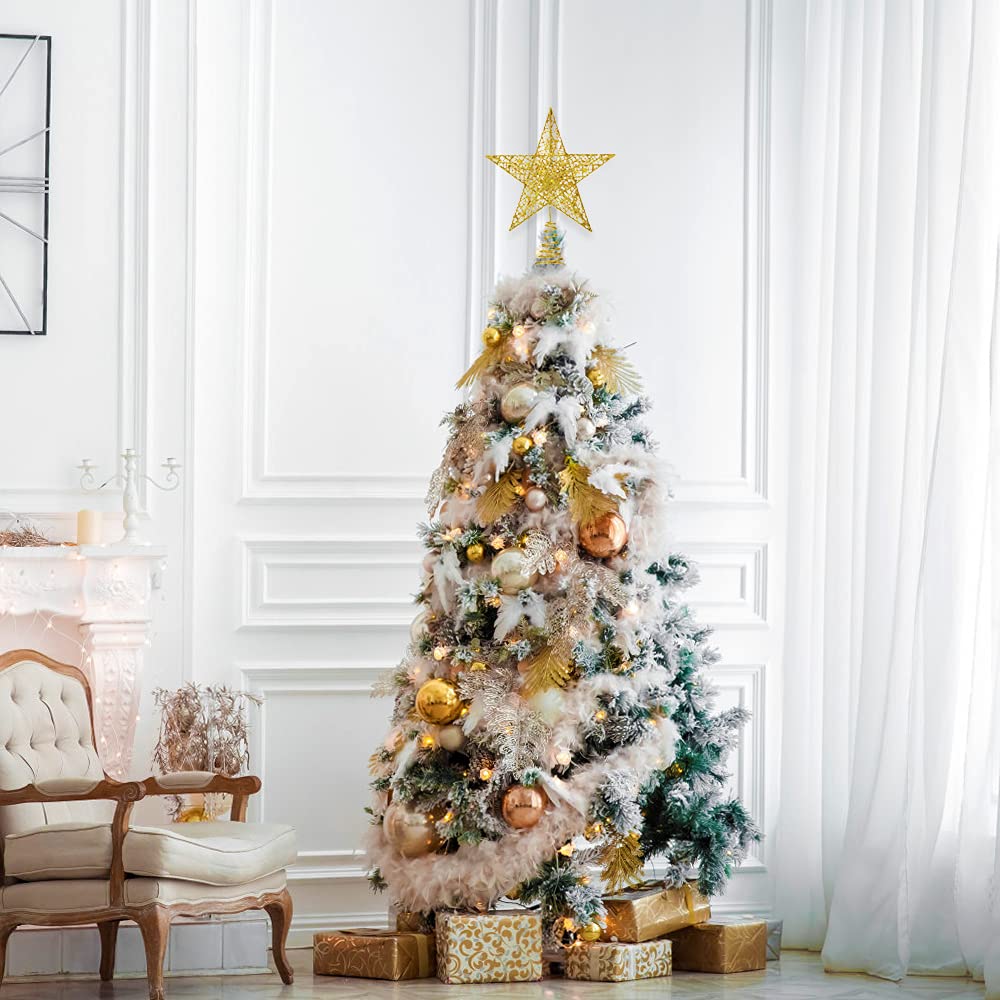 Christmas Tree Toppers Xmas Glitter Gold Hollow Star Treetop Topper for Christmas Tree Decoration. 1 XIMISHOP