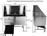 PawBest Stainless Steel Dog Grooming Bath Tub with Ramp, Faucet, Hoses and Loops (50" Bathtub) PawBest