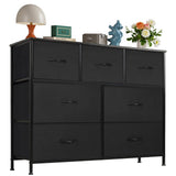 OLIXIS 7 Drawers Dresser for Bedroom, Fabric Storage Tower for Living Room, Entryway - Sturdy Steel Frame, Wooden Top & Easy Pull Fabric Bins, Closet Chests Organizer for Clothes, Black OLIXIS
