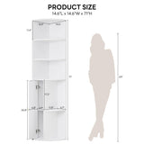 IRONCK 71" Tall Corner Cabinet with Doors, 5-Tier Open Bookcase and Bookshelf, Freestanding Display Storage Shelves Tall Bookcase for Bedroom, Living Room and Office, White IRONCK
