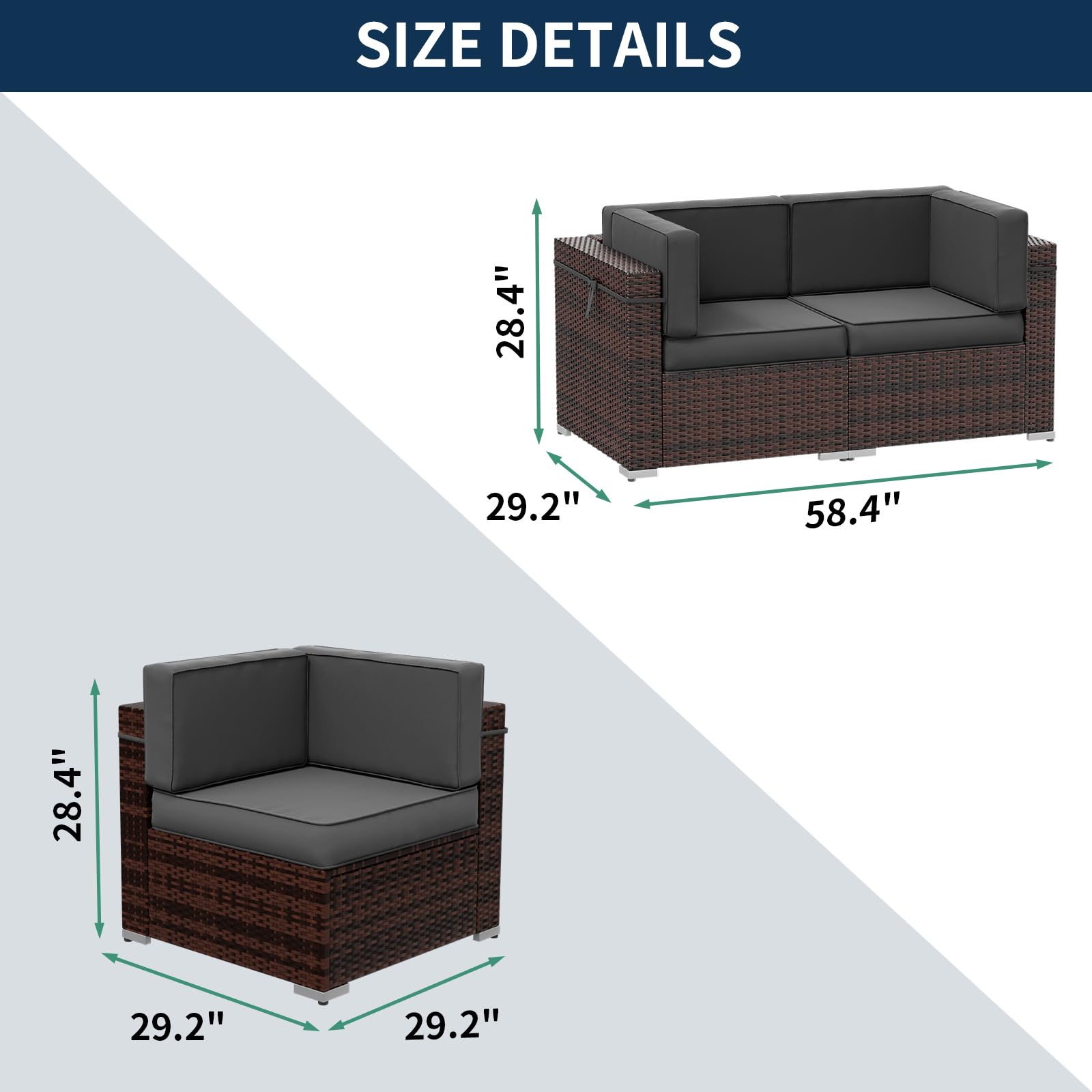 Amopatio Outdoor Patio Couch, Rattan Patio Furniture Set with Non-slip Cushion, 2 Pieces Outdoor Armrest High Back Sectional Sofas Suitable for Terrace, Poolside, Garden, Gery - WoodArtSupply