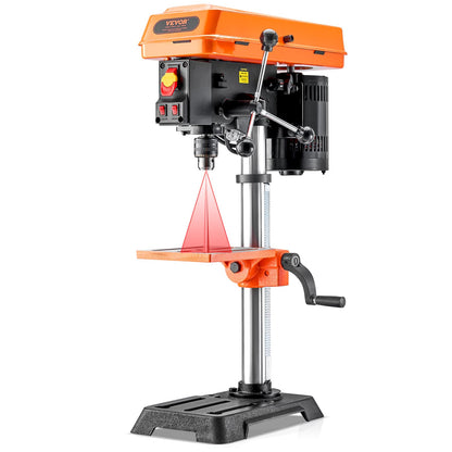 VEVOR 10 in Benchtop Drill Press, 6.2A Induction Motor, Tabletop Drilling Machine with 610/940 / 1500/2150 / 2800 RPM Adjustable Speed, 0-45° Tilting Worktable, LED Work Light, for Wood Metal - WoodArtSupply