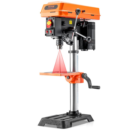 VEVOR 10 in Benchtop Drill Press, 6.2A Induction Motor, Tabletop Drilling Machine with 610/940 / 1500/2150 / 2800 RPM Adjustable Speed, 0-45° Tilting Worktable, LED Work Light, for Wood Metal VEVOR