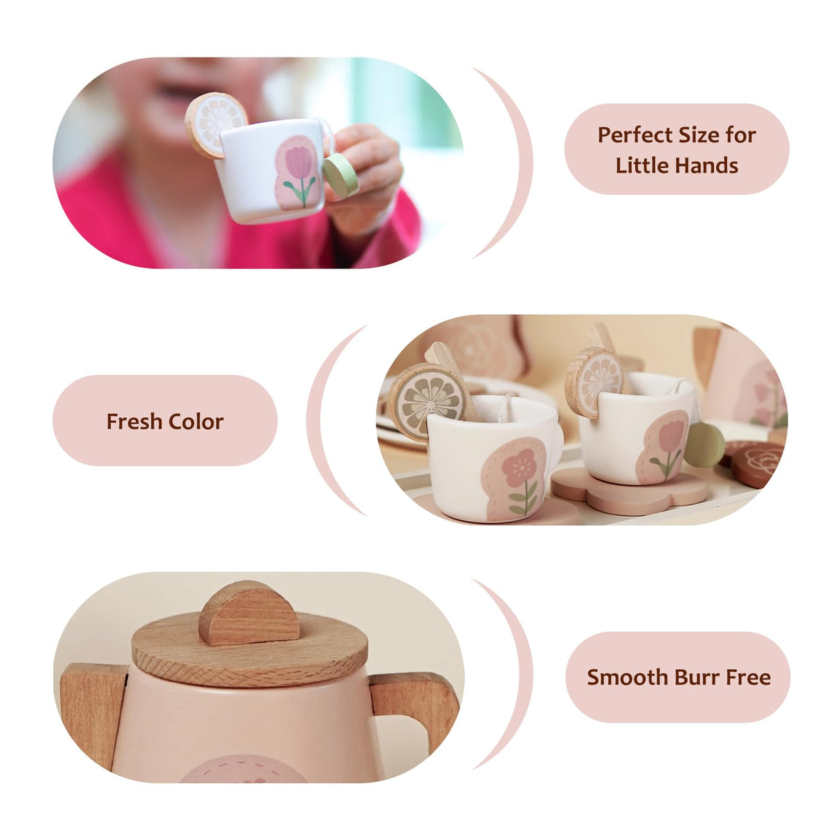 Smartwo Wooden Tea Set for Little Girls, 26 PCS Play Kitchen Accessories for Toddlers Princess Tea Party with Play Food, Pretend Play Tea Set Toy for Kids 1 2 3, Improve Imagination and Social Skills Smartwo