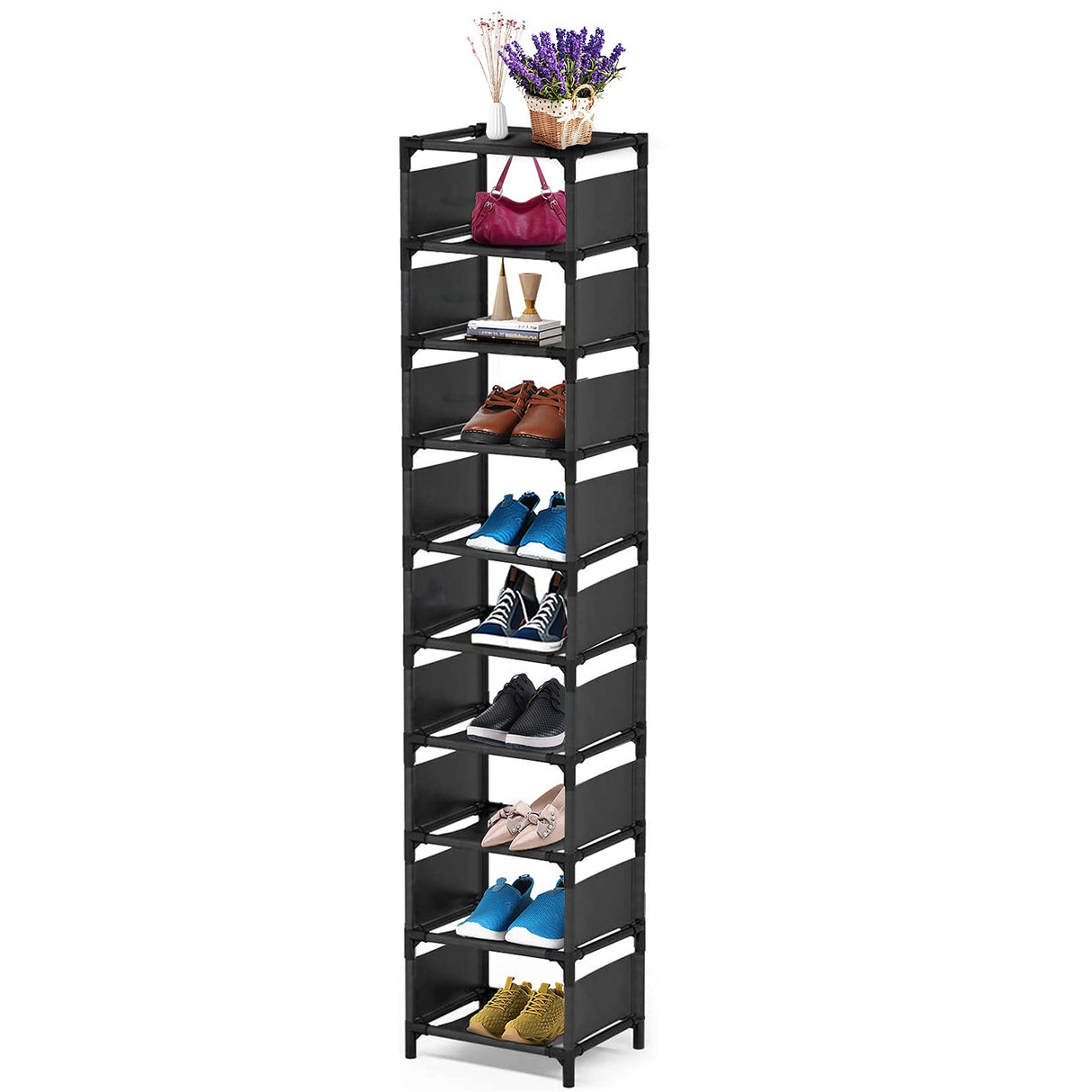 esonstyle 10 Tiers Shoe Rack, Space Saving Shoe Shelf Organizer, Tall Narrow Shoe Rack for Door Entryway, Closet esonstyle