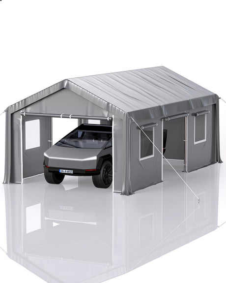 Hipicute 10' x 20'x 10' Portable Garage, Heavy Duty Carport with 180G Side Walls, Front and Rear Doors, Car Shelter for Trucks, Boats, and SUVs - Grey Hipicute