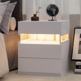 DKYNDSYN Lighted Nightstand with 3 Drawers, LED Lights with 3 Colors and Adjustable Brightness, Remote Control, 19.7" W x 14.6" D x 23.6" H, White DKYNDSYN