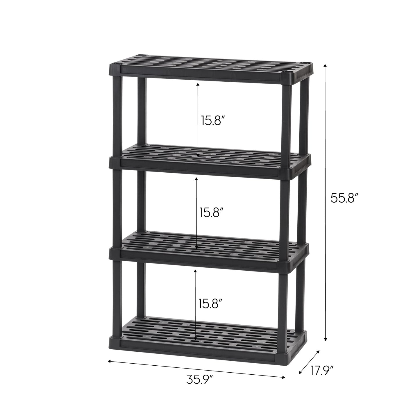 IRIS USA 4-Tier Heavy Duty Plastic Shelving Unit, 56" Tall - 100lbs per Shelf, Modular Garage Rack Storage Organizer for Home, Basement, Laundry & Utility Room, 18"D x 36"W x 56"H - Black - WoodArtSupply