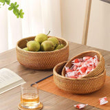 Rattan Bread Basket, Hand Woven Fruit Basket, Wicker Serving Basket Bowl, Decorative Baskets for Kitchen Counter Organizing, Set of 3 (Round) XIMISISE