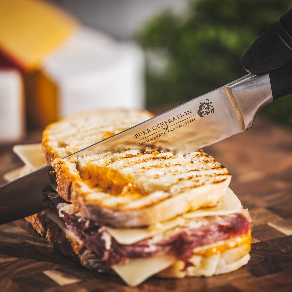 Pure Generation 8" Carving Knife - Brisket Knife, Razor Sharp German Steel BBQ Meat Slicing Knife for Turkey, Ham & Fruit with Ergonomic Handle Pure Generation