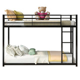 INCLAKE Twin Over Twin Bunk Bed, Heavy Duty Metal Bunk Bed Frame with Built-in Ladder and Safety Guard Rail, Low Bunk Bed for Teens Adults, Noisy Free & No Box Spring Needed, Black INCLAKE