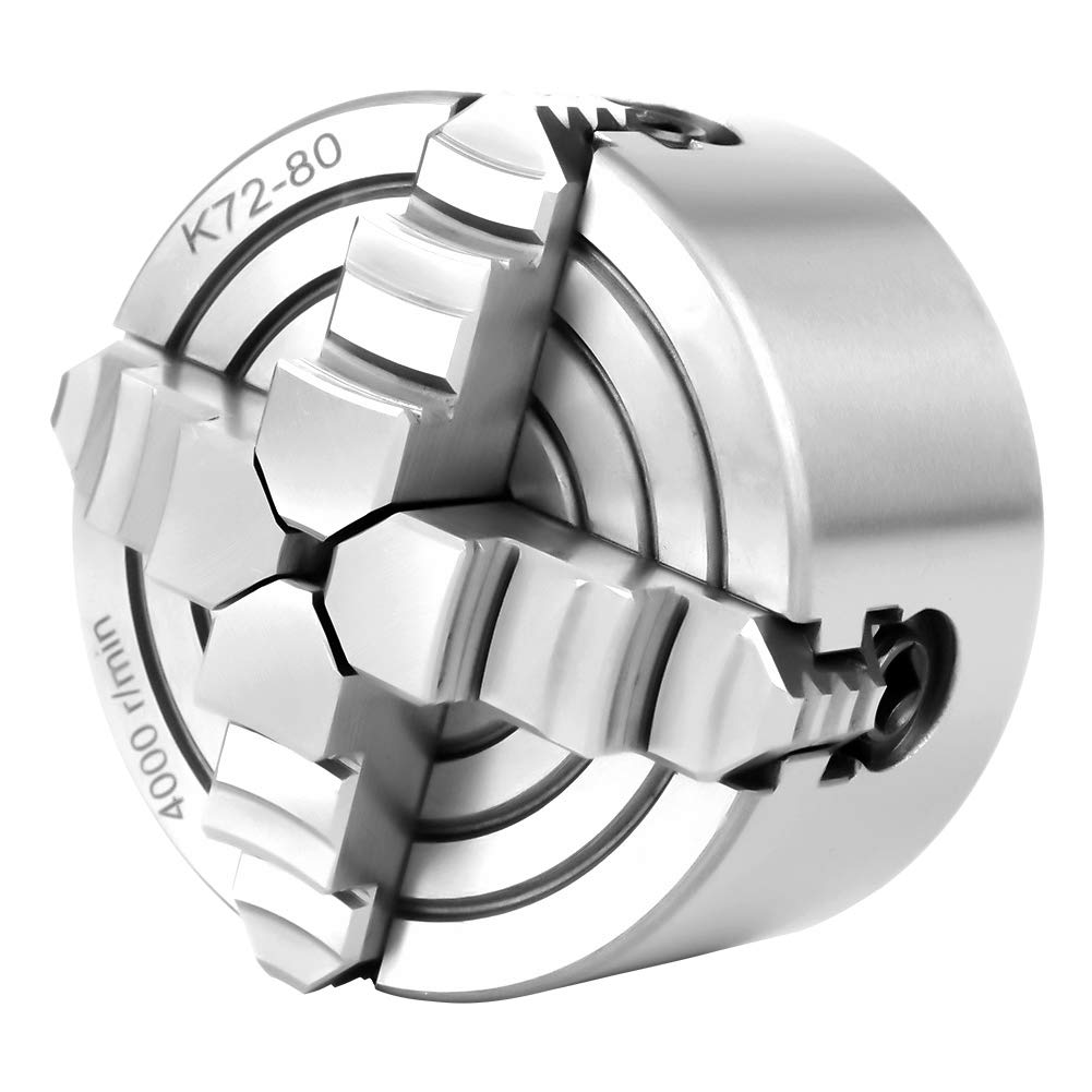 4-Jaw Metal Lathe Chuck, 3inch K72-80 4-Jaw Independent & Reversible Jaw Metal Lathe Chuck Turning Machine Accessories Vikye
