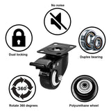 Caster Wheels, 2 inch Casters, Casters Set of 4 Heavy Duty - CLOATFET Locking Casters, Swivel Casters with Brake (Top Plate), Non Marking Black Castor Wheels for Cart Furniture Workbench CLOATFET