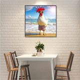 MaiYiYi Cock Diamond Painting by Numbers, 5D Full Round Drill Beach Chicken Diamond Painting Cross Stitch Kit, Funny Chicken Diamond Painting Set for Adult Beginners Wall Art Decor (30X30 CM) MaiYiYi