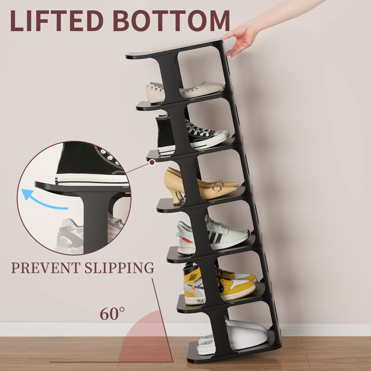 HAIXIN Vertical Narrow Tall Shoe Rack for Front Door Entrance, 7-Tier Sturdy Stackable Shoe Rack Organizer for Closet Entryway, Corner Shoe Storage Shelf Shoe Cubby HAIXIN